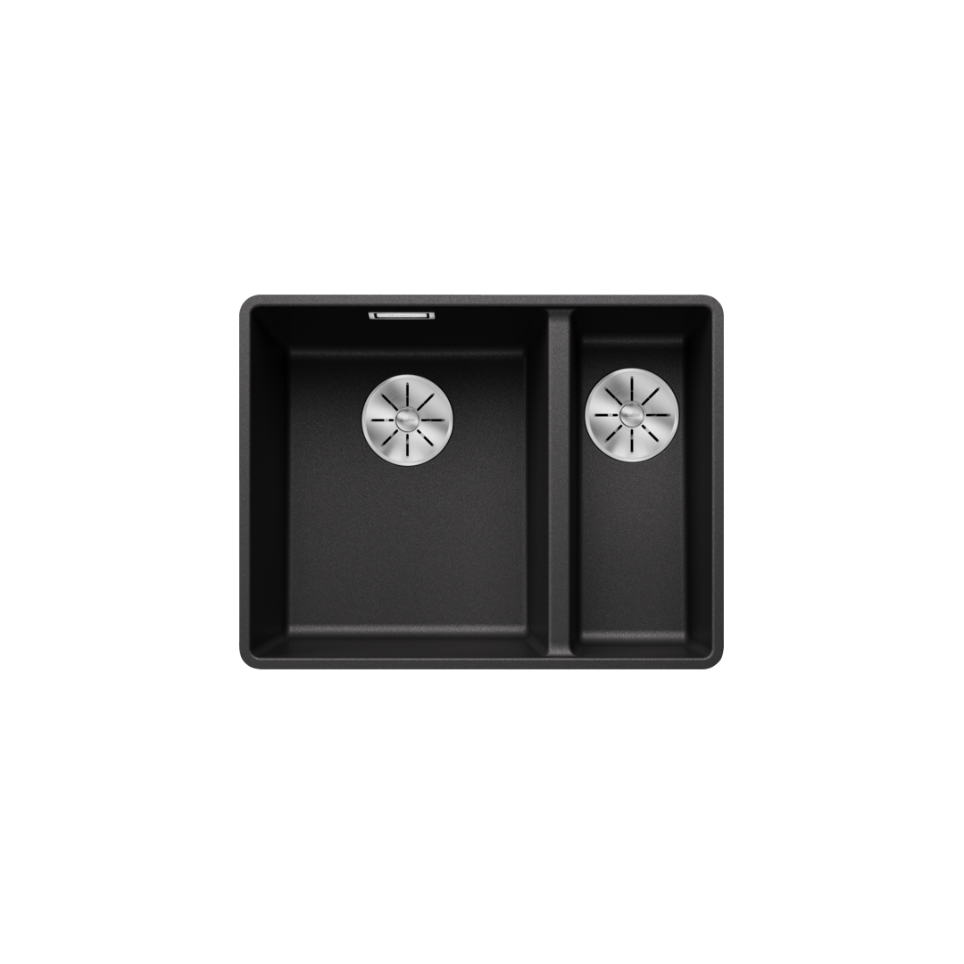 Blanco Subline 340/160‑F Kitchen Sink – Flat‑Edge Double Bowl with Contoured Design, C‑Overflow & InFino Drain System