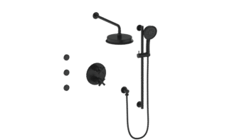 Vogt Zehn Exposed Wall-Mounted Dual Shower System with Rain and Hand Shower – Matte Black & Gold