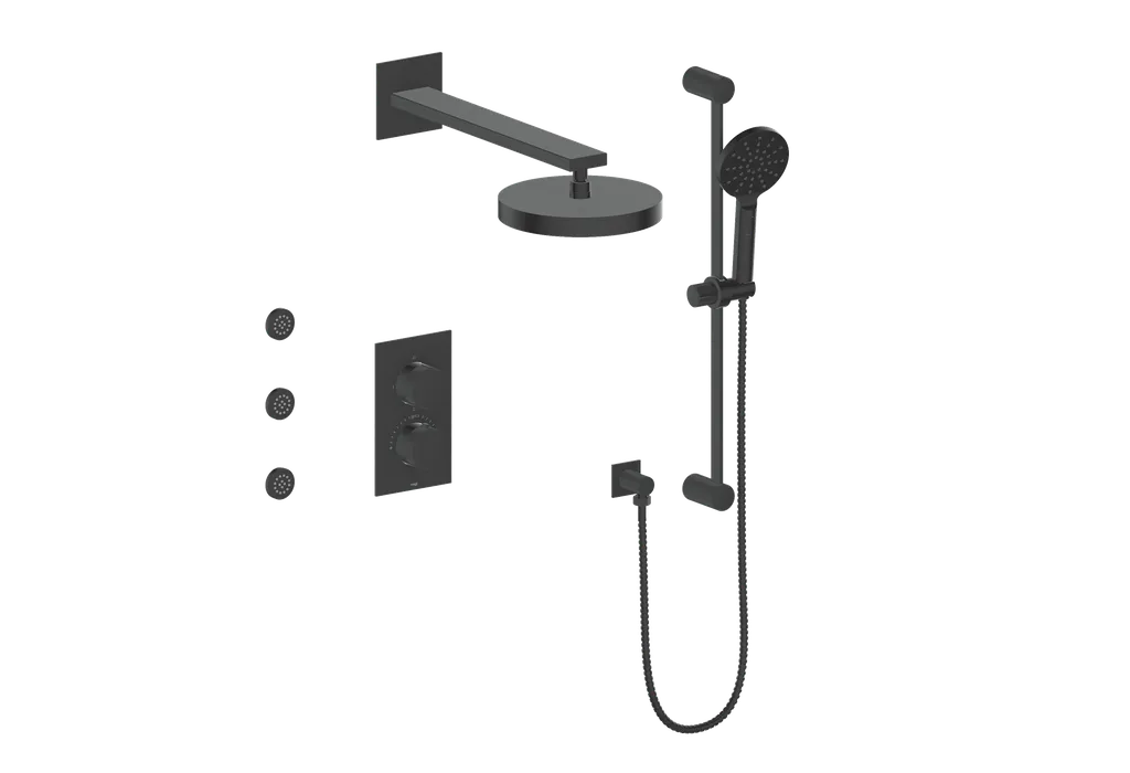 Vogt Mond SET.MX.320.810 3‑Way Thermostatic Shower Kit with Body Jets – Dual Control with Rectangular Backplate