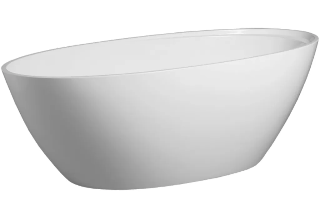 Simas Contemporary BO V1 Freestanding Bathtub – Sculpted Crystal‑Tech Oval Form with Deep Soak & Pop‑Up Waste – Gloss White